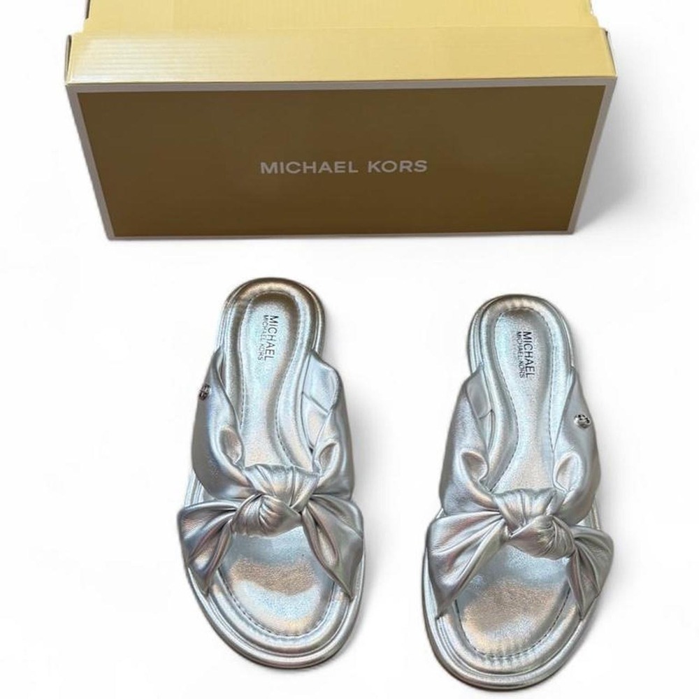 Michael Kors Silver Metallic Slide Sandals, Women's Size 7.5